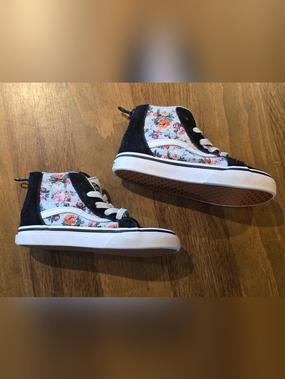 Vans High Top Slip On Floral Sneakers Sz 8  Back Zip Blue Black Toddler Kids